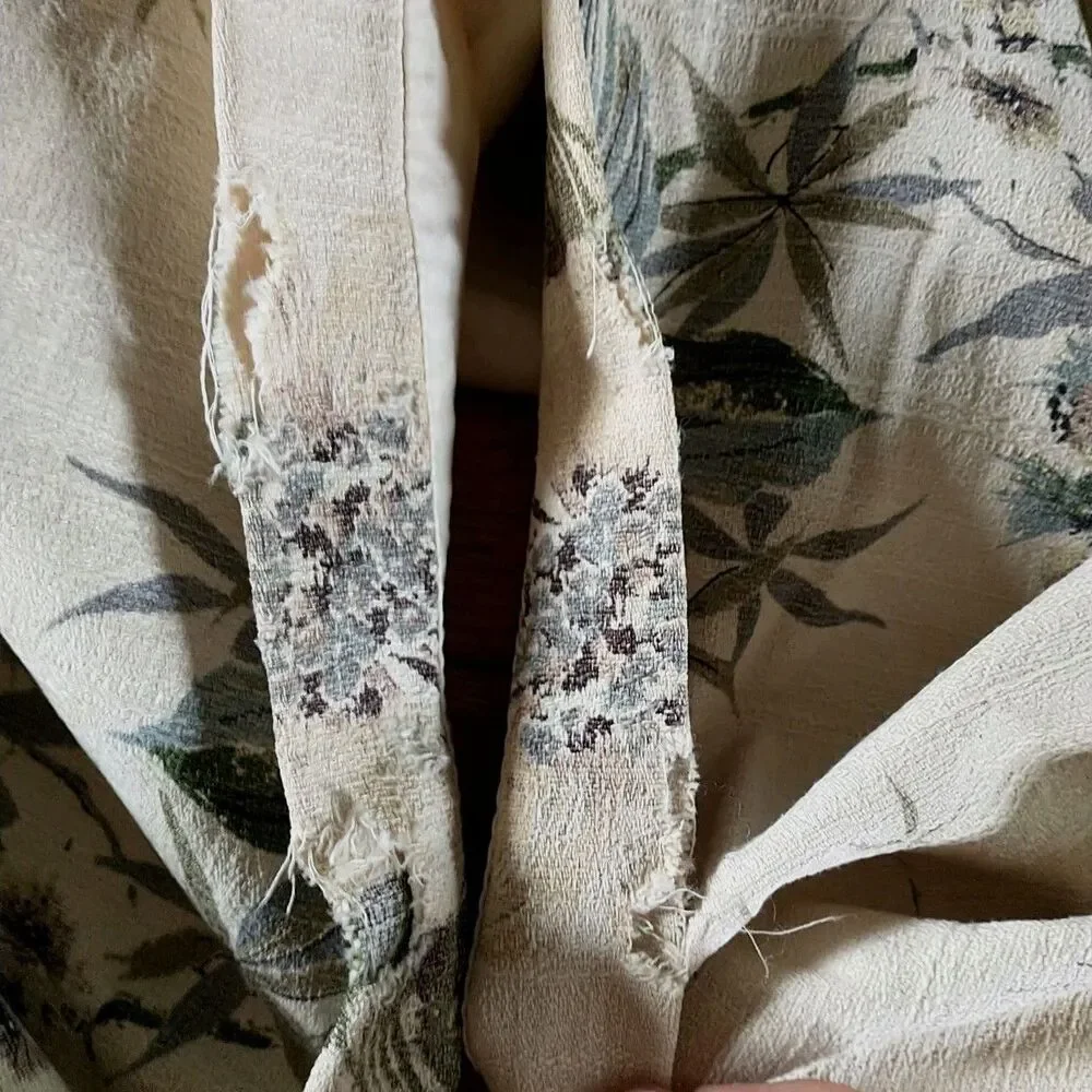 2 Vtg Imperfect Curtain Panel Yellow Pink Floral FrenchCountry Crafters Upcycle